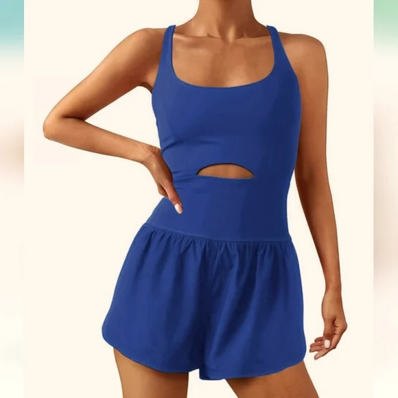 Wenlia Womens Workout Romper Tennis Dress Running Onesie Criss Cross L NWT Swim - Picture 1 of 7